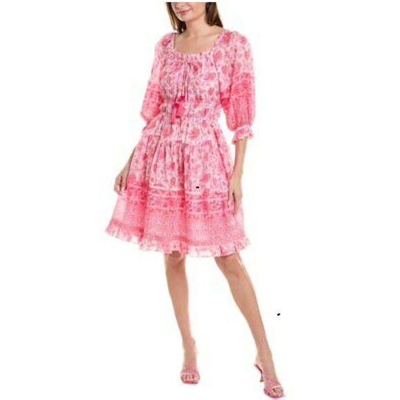 Bella Tu Off-The-Shoulder Mini Dress Pink Floral Bohemian Size XL Modified - Picture 1 of 16